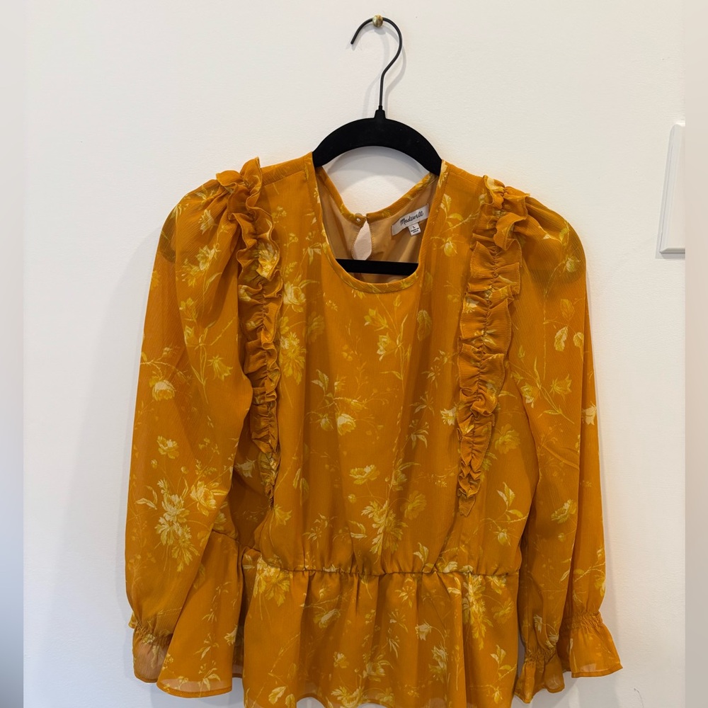 Madewell Floral Mustard Ruffle Blouse